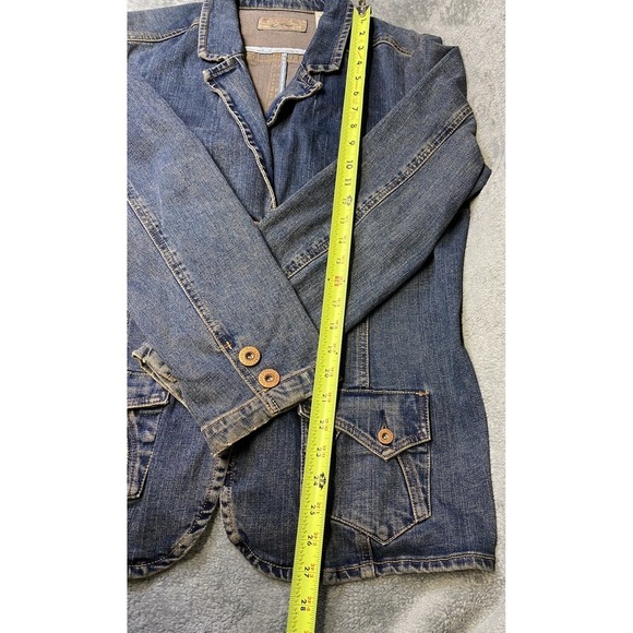 Levi Strauss Denim Blazer Women's XL Button Blue Jean Jacket Distressed Copper - Picture 9 of 10
